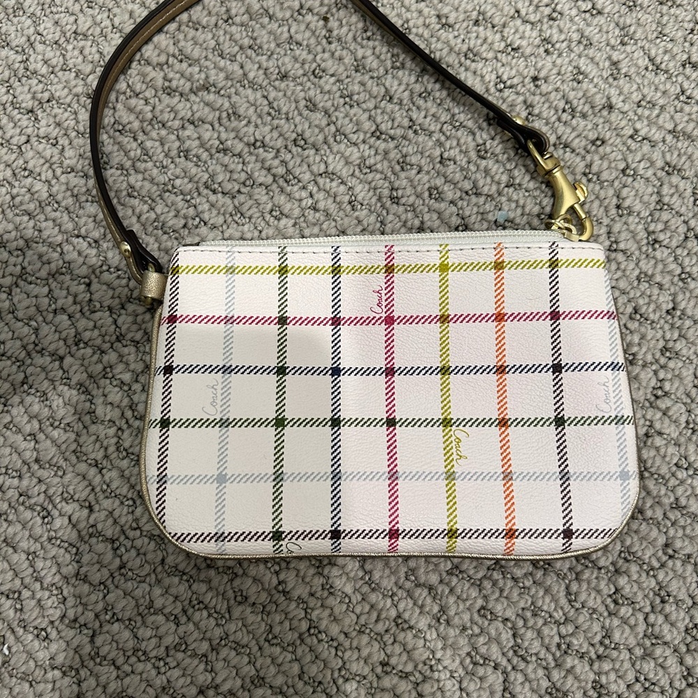 Coach White Multicolor Plaid Wristlet